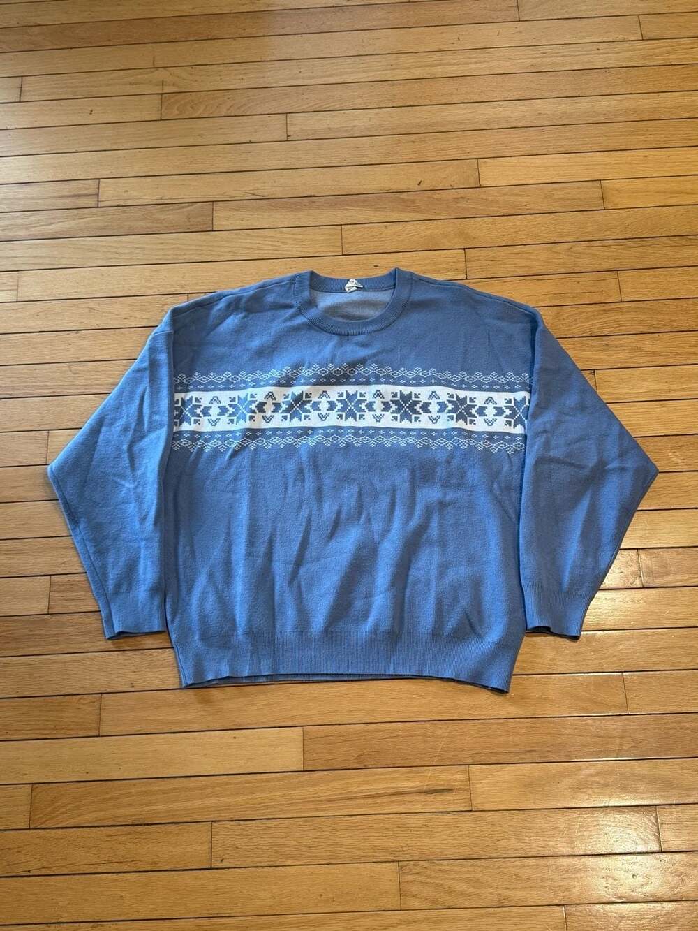 Vintage Blue Snowflake Fair Isle Crewneck Pullover Sweater